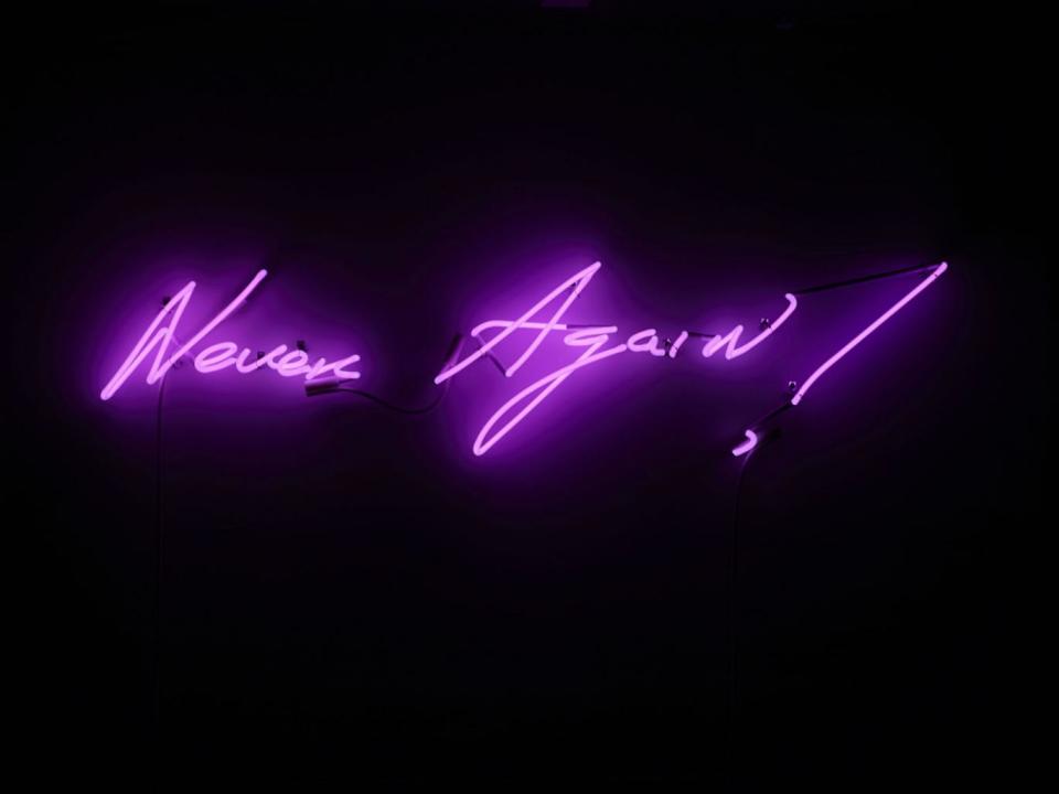 Tracey Emin’s neon sculpture ‘Never Again!’ (© The artist, Courtesy Lehmann Maupin)