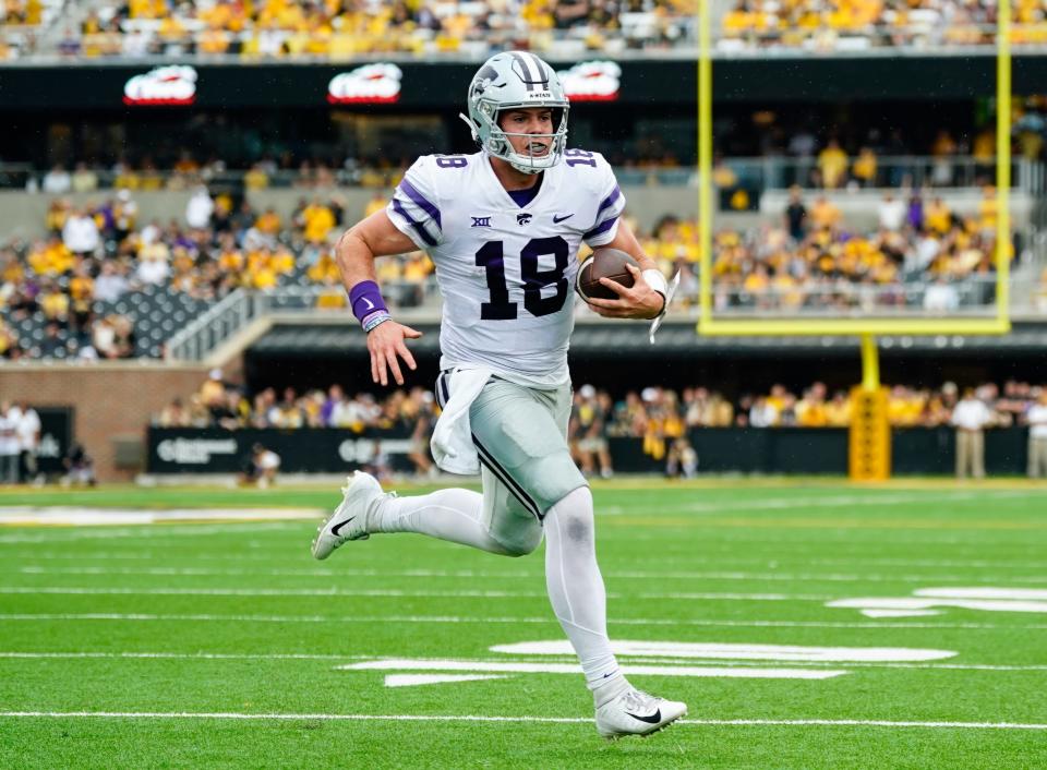 Kansas State's Will Howard threw for 270 yards with three touchdowns and an interception in a 30-27 loss to Missouri on Sept. 16. He also ran for 21 yards on 10 carries.