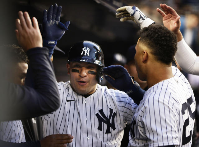 Josh Naylor taunts Gerrit Cole with baby move after home run in