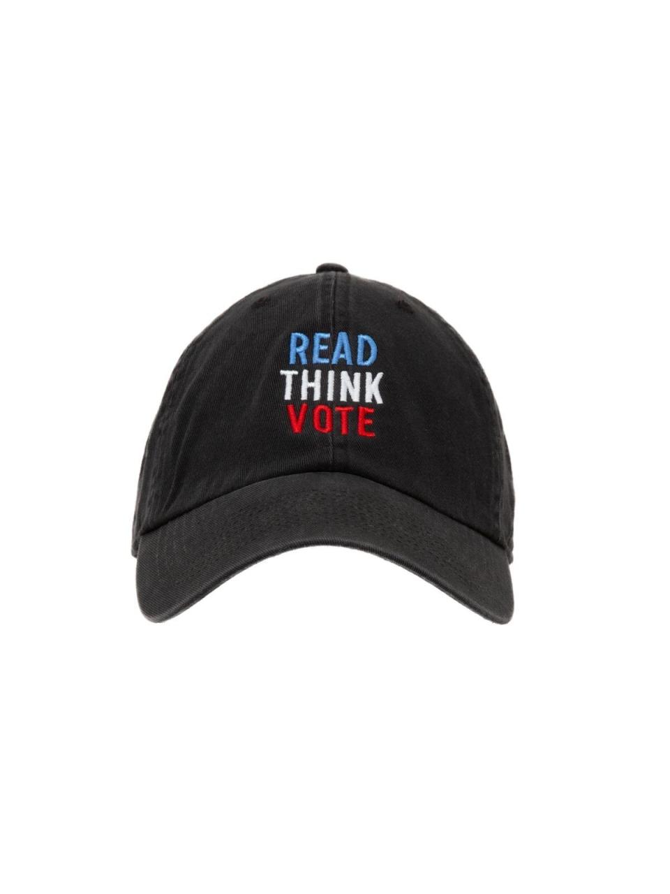 Get the <a href="https://outofprint.com/products/read-think-vote-cap?utm_source=google&amp;utm_medium=cpc&amp;utm_term=&amp;utm_campaign=g-US-smartshopping&amp;utm_content=309924858691&amp;gclid=EAIaIQobChMIiq2wwuup6wIVEm-GCh3P1APeEAQYAiABEgLz0_D_BwE" target="_blank" rel="noopener noreferrer">Out of Print read think vote cap﻿</a> for $18.