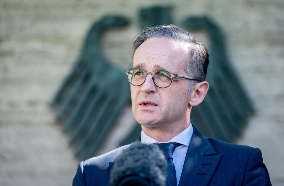 03 June 2020, Berlin: Heiko Maas (SPD), Foreign Minister, gives a press statement to the Foreign Office. The Federal Government is preparing an end to the travel warning for tourists from 15 June for 29 European states, if the development of the corona pandemic allows it. Photo: Kay Nietfeld/dpa (Photo by Kay Nietfeld/picture alliance via Getty Images)