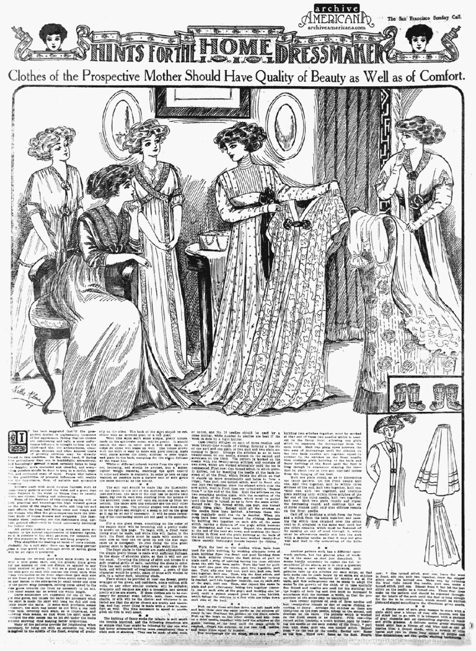 <p>"Clothes of Prospective Mothers Should Have Quality of Beauty as Well as of Comfort." A novel concept, indeed.</p>