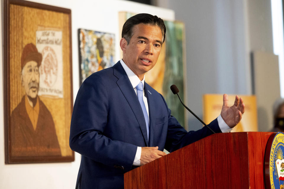 California Assemblyman Rob Bonta speaks during a news conference shortly after California Gov. Gavin Newsom announced his nomination for state's attorney general, Wednesday, March 24, 2021, in San Francisco. (AP Photo/Noah Berger)