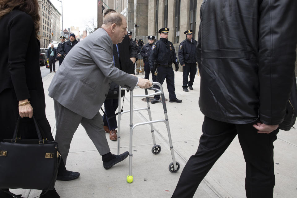 Harvey Weinstein arrives to court for the start of jury selection in his sexual assault trial Tuesday, Jan. 7, 2020, in New York. (AP Photo/Mark Lennihan)