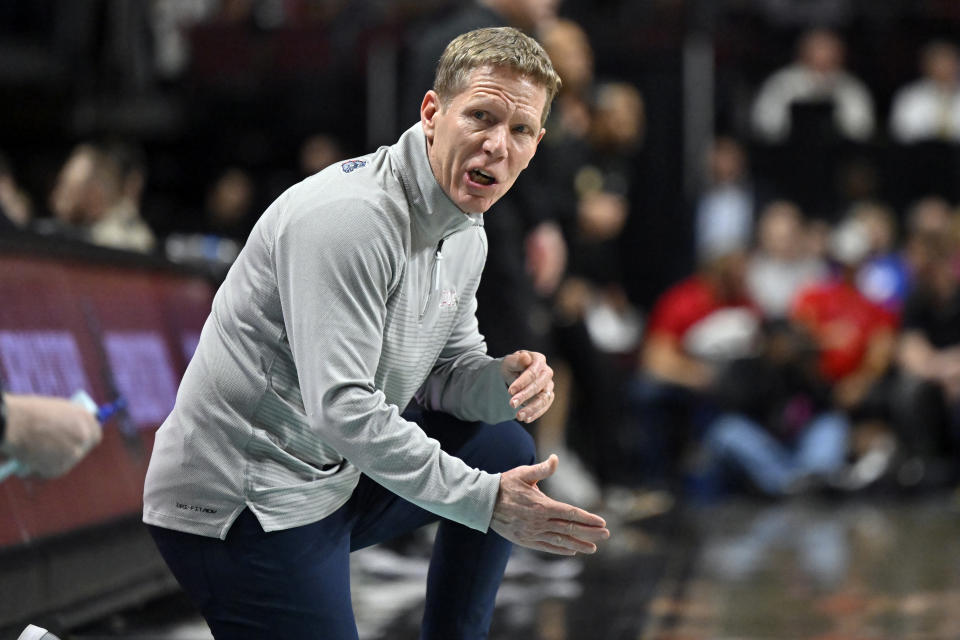 Gonzaga head coach Mark Few looks on during the first half of an NCAA college basketball game against San Francisco in the semifinals of the West Coast Conference men's tournament Monday, March 6, 2023, in Las Vegas. (AP Photo/David Becker)