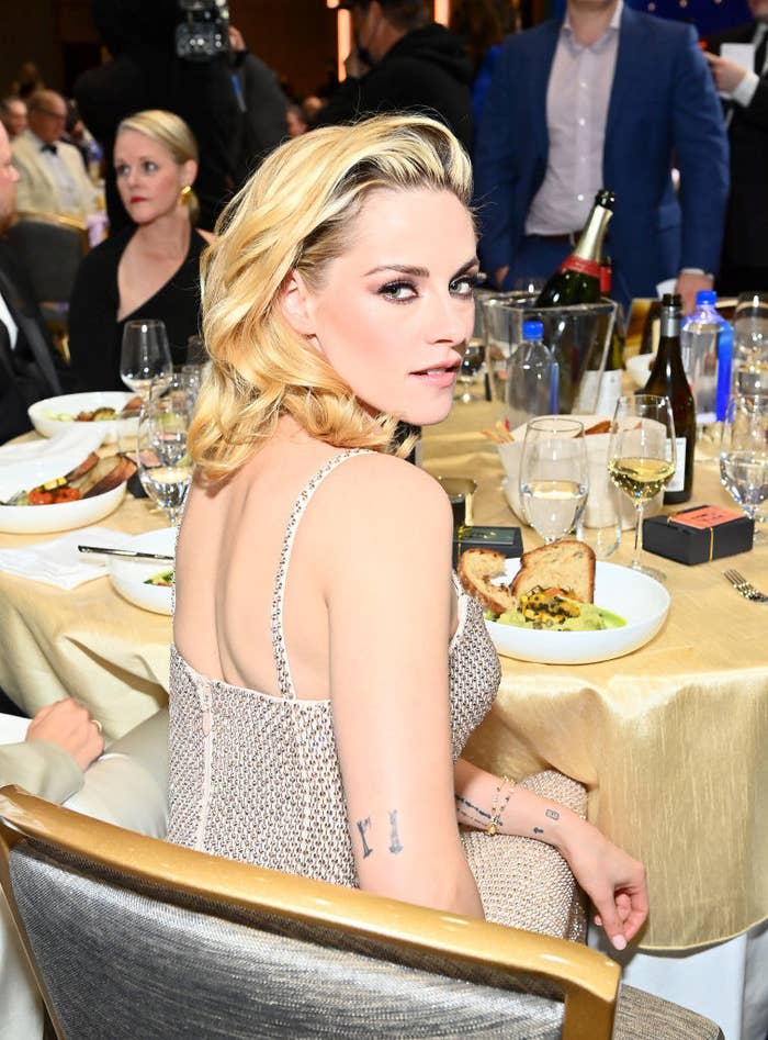 A glamour over-the-shoulder shot of Kristen Stewart at the Critic's Choice Awards