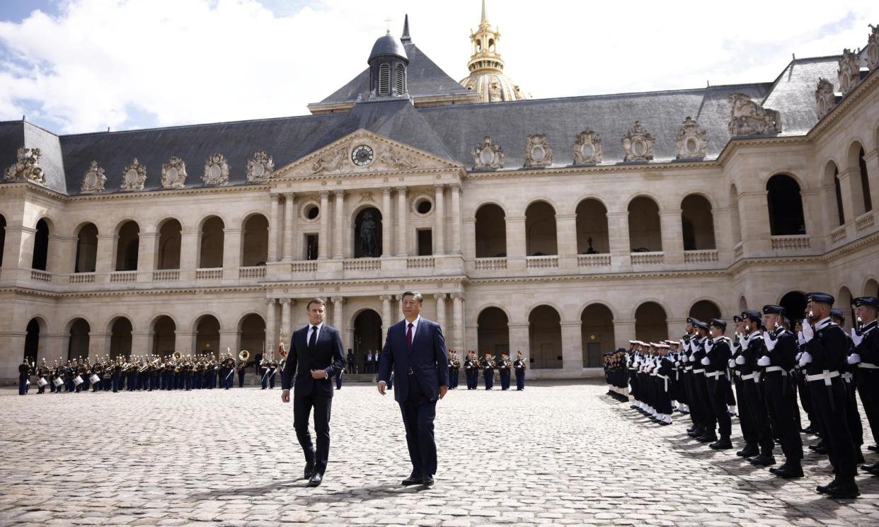 <span>Xi with Emmanuel Macron in Paris on Monday. The two last met in April 2023 during a state visit to China by the French president.</span><span>Photograph: Yoan Valat/Reuters</span>