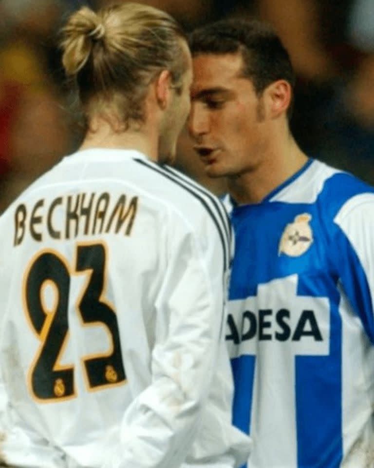 El actual DT de la selección en un duelo cara a cara con Beckham en un Real Madrid-La Coruña de 2003; “Antes del partido ni siquiera conocía a Scaloni. Ahora sé que es otro argentino al que no le gusto”, dijo el mediocampista inglés