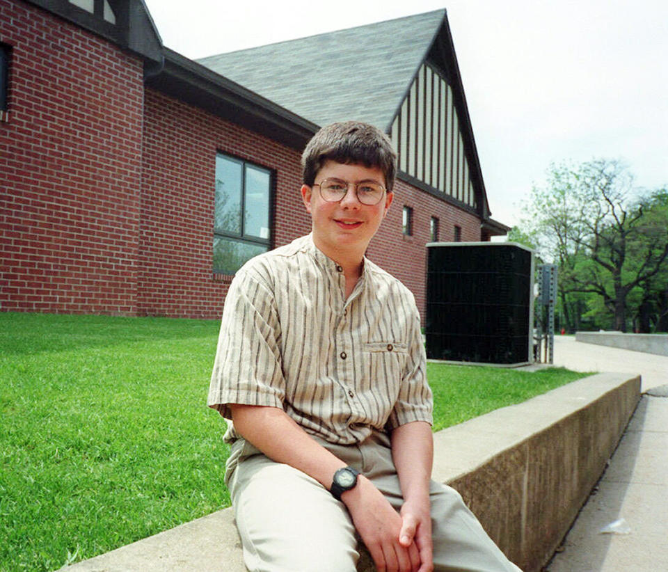 FILE - In this May 31, 1996, file photo, Pete Buttigieg, a graduating eighth-grader at Stanley Clark School in South Bend, Ind., has won a statewide contest sponsored by the Indiana Bar Association. (Ken Bradford,/South Bend Tribune via AP)