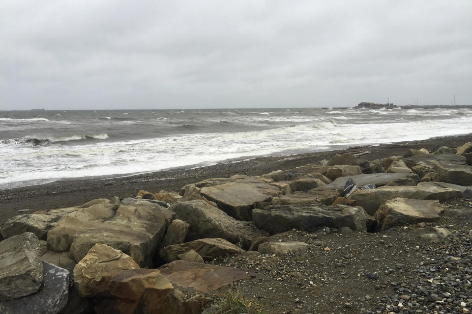 This photo provided by Leon Boardway shows swells on the Bering Sea by Nome, Alaska, on Friday, Sept. 16, 2022. Much of Alaska's western coast could see flooding and high winds as the remnants of Typhoon Merbok moved into the Bering Sea region. The National Weather Service says some locations could experience the worst coastal flooding in 50 years. (Leon Boardway via AP)