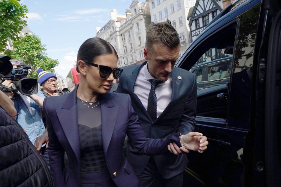 Rebekah and Jamie Vardy leaves the Royal Courts Of Justice (PA Wire)