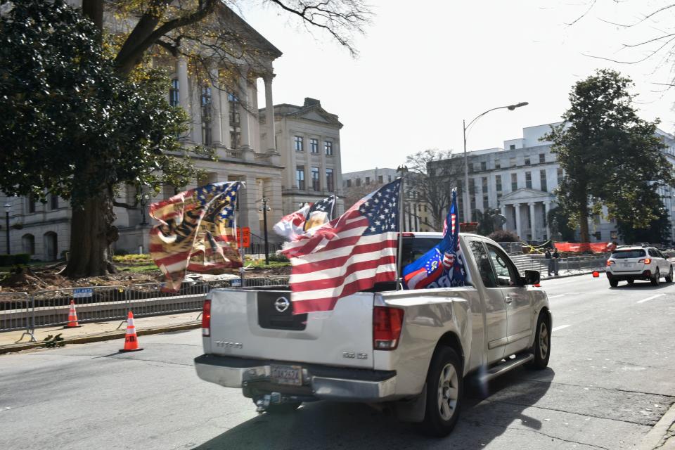 Trump supporters gather in front of the Georgia State Capitol in Atlanta on January 6, 2021.<span class="copyright">Virginie Kippelen—AFP/Getty Images</span>