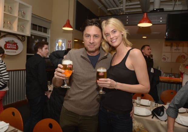 Zach Braff and Taylor Bagley attend the Stella Artois Party for "Wish I Was Here" at The Village At The Lift - 2014 Park City on Jan. 17, 2014, in Park City, Utah.<p><a href="https://www.gettyimages.com/detail/464089915" rel="nofollow noopener" target="_blank" data-ylk="slk:Jason Kempin/Getty Images" class="link ">Jason Kempin/Getty Images</a></p>