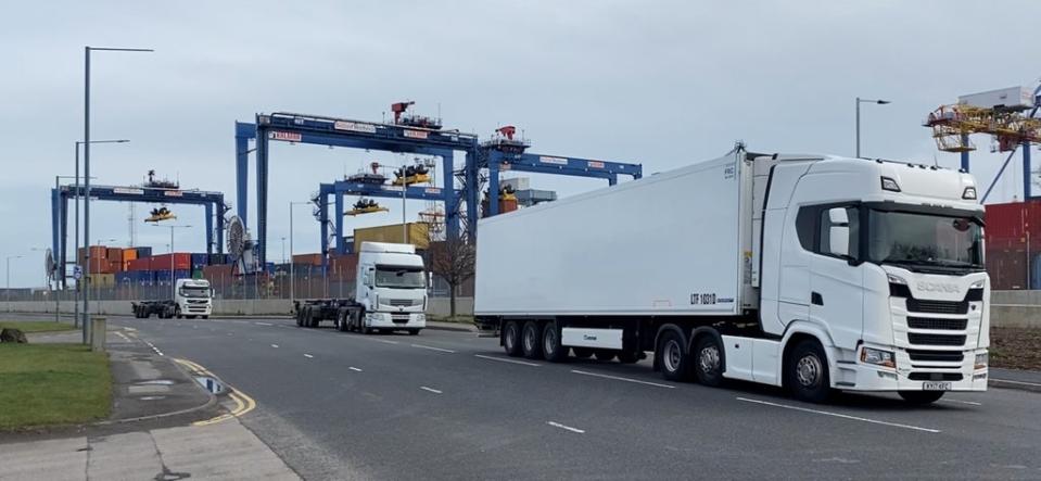 Freight trucks in Belfast port. (Niall Carson/PA) (PA Archive)