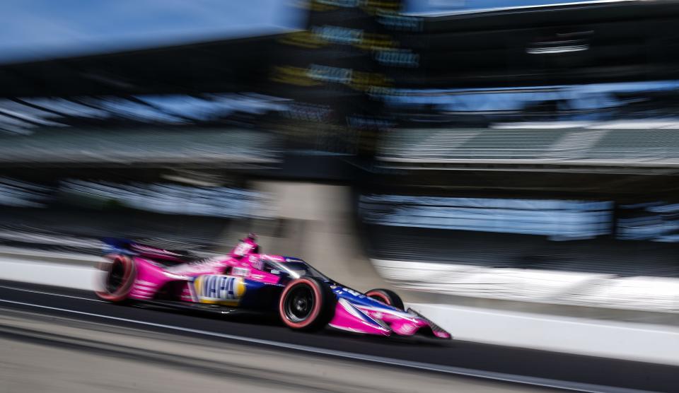 Andretti Autosport driver Alexander Rossi (27) drives through the pit lane during the Gallagher Grand Prix practice session on Friday, July 29, 2022 at Indianapolis Motor Speedway in Indianapolis. 