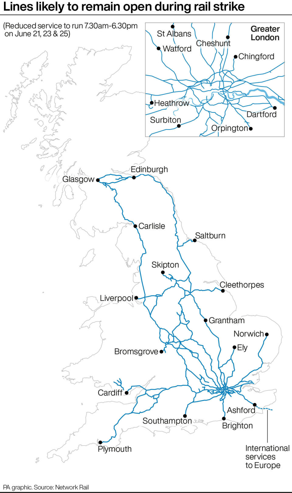 Lines likely to remain open during rail strike. (PA) 