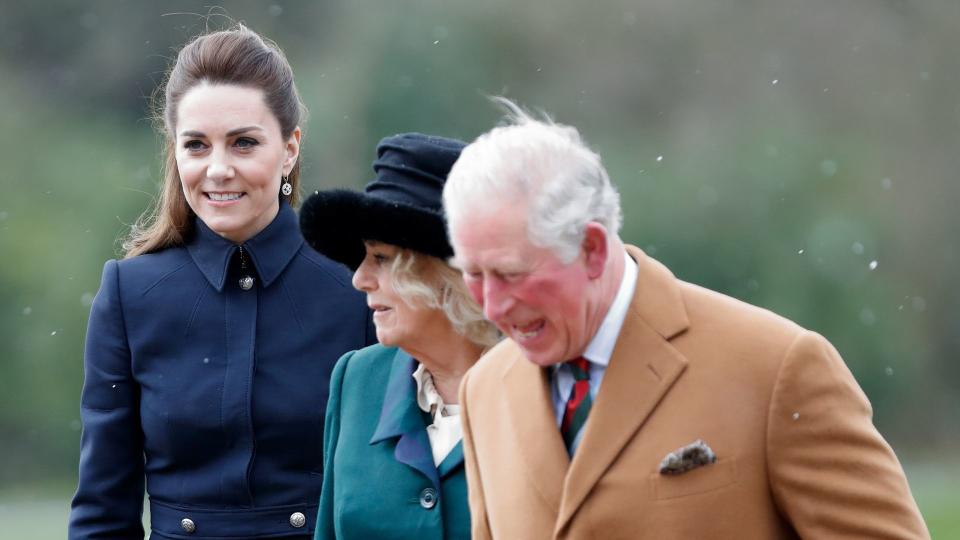 Kate Middleton walking with Queen Camilla and King Charles