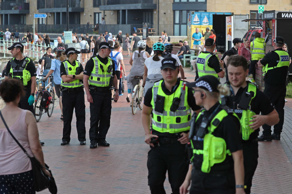 Police at Portobello Beach in Edinburgh. (Photo by Andrew Milligan/PA Images via Getty Images)