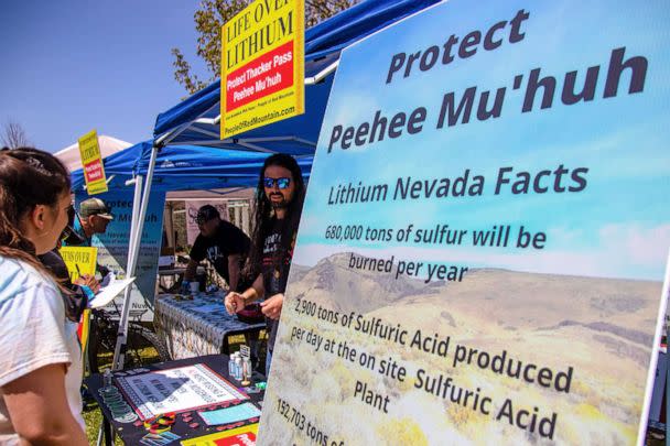 PHOTO: A Native American group protests a mine at an Earth Day event in a public park in Reno, April 24, 2022. (SOPA Images via Getty Images, FILE)