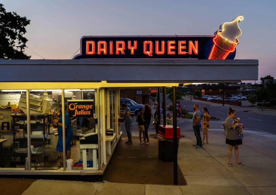 Customers wait in line to order on July 18 at the Dairy Queen in downtown Carbondale.