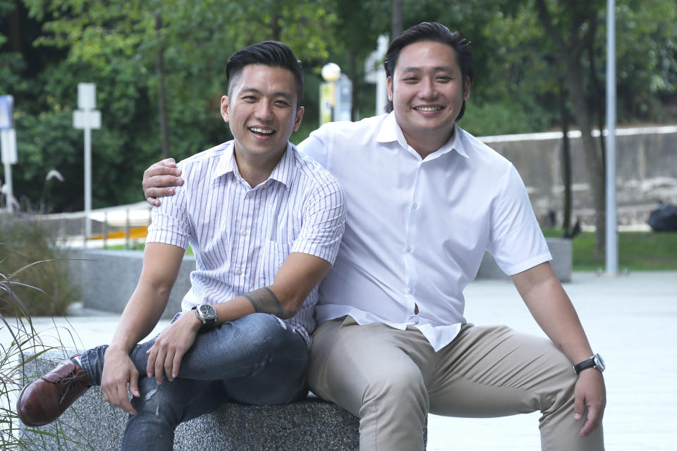 Lin Hanwei, 36, (left) and younger brother Lin Dilun, 34, on 11 July, 2019. (PHOTO: Dhany Osman/Yahoo News Singapore)