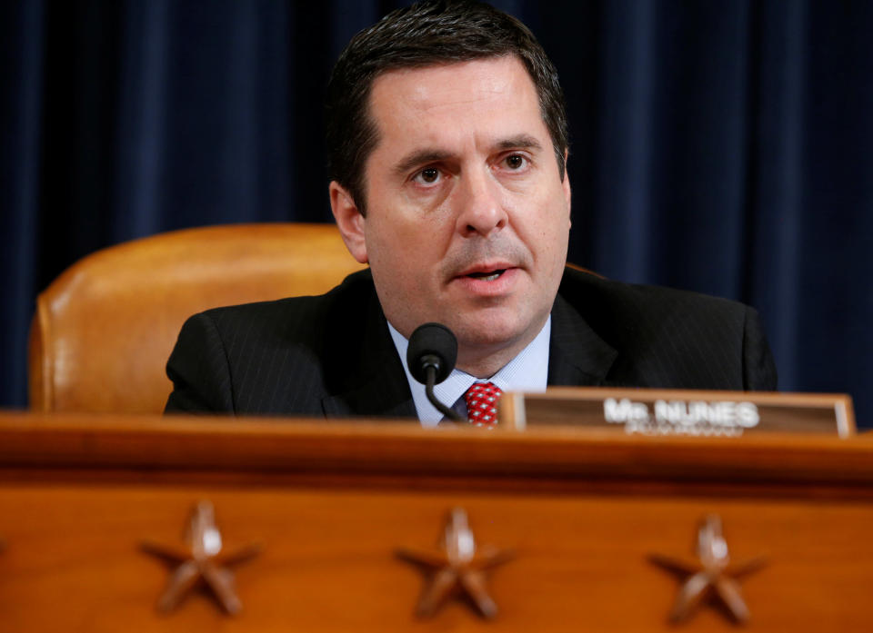 Chairman of the House Intelligence Committee Devin Nunes (R-CA) questions FBI Director James Comey and National Security Agency Director Mike Rogers during a hearing into alleged Russian meddling in the 2016 U.S. election on Capitol Hill in Washington, U.S., March 20, 2017. REUTERS/Joshua Roberts