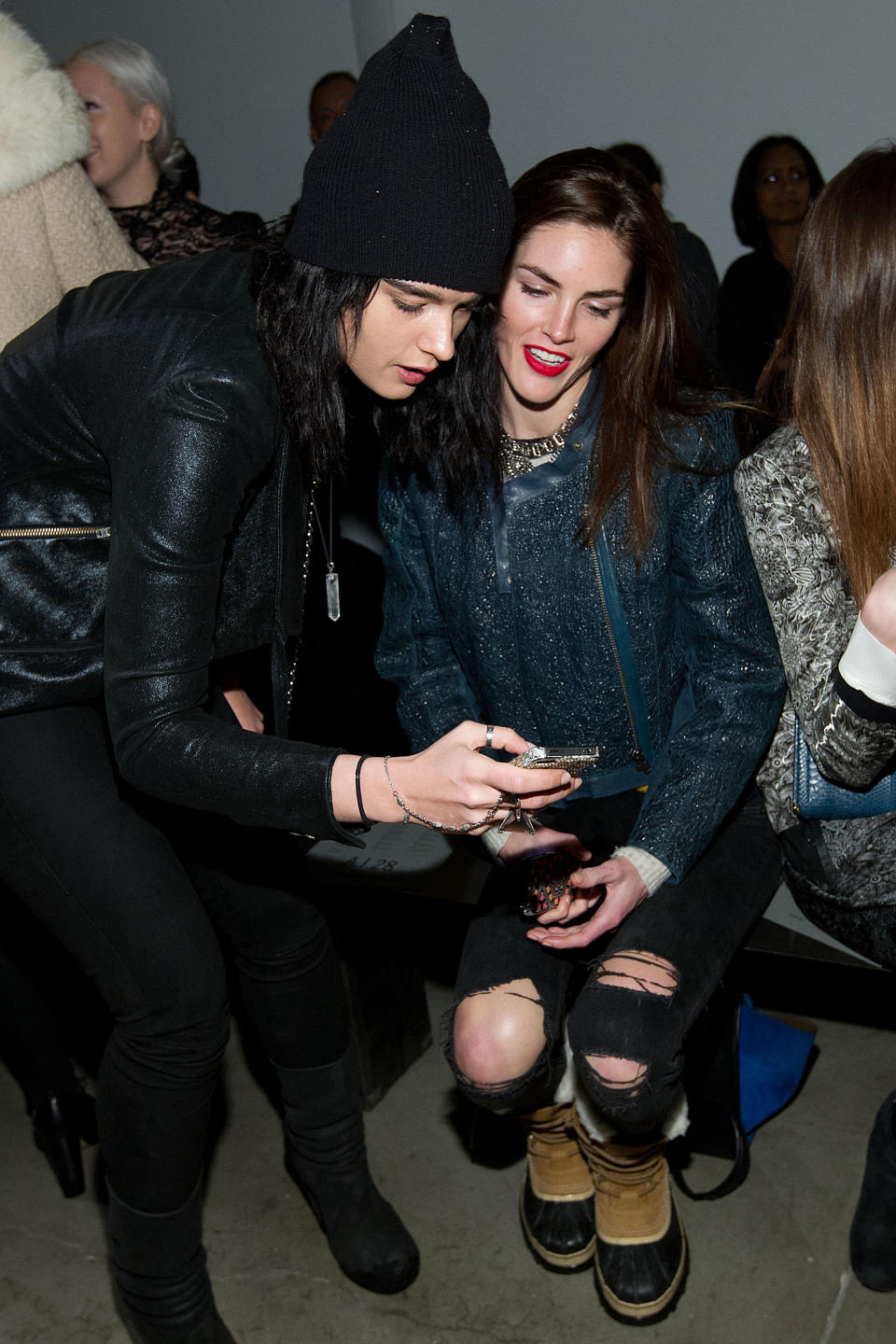 Model Crystal Renn, left, and Hilary Rhoda attend the Fall 2013 Helmut Lang Runway Show on Friday, Feb., 8, 2013 during Fashion Week in New York. (Photo by Dario Cantatore/Invision/AP)