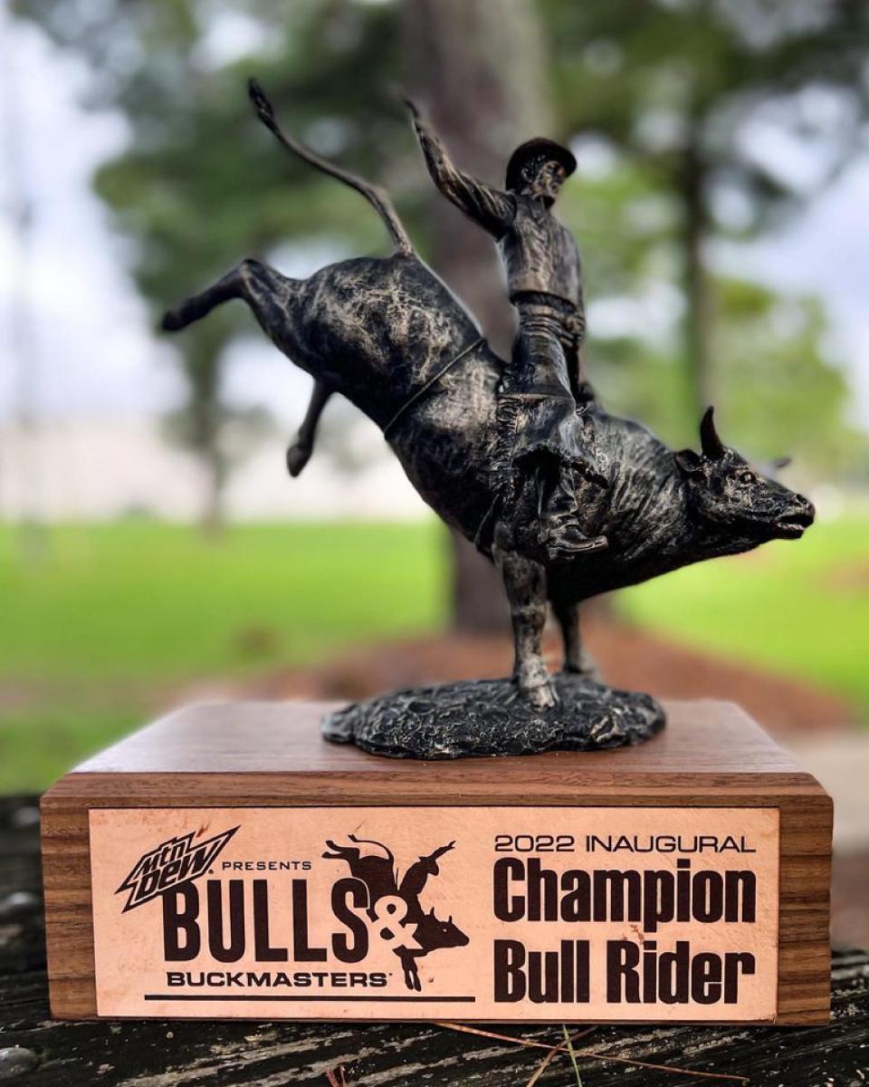 The trophy for the first Bulls & Buckmasters champion bull rider this weekend in Montgomery.