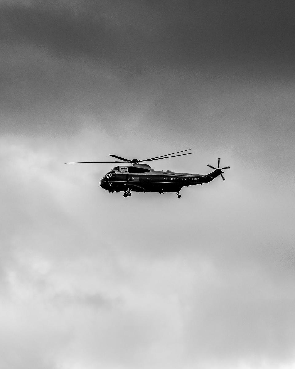 Marine One circles the National Mall carrying President Donald Trump as he departs the White House ahead of the inauguration.<span class="copyright">Philip Montgomery for TIME</span>