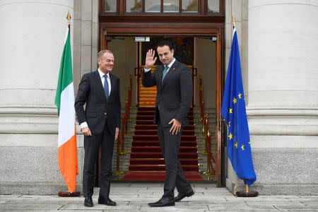 Prime Minister (Taoisaech) of Ireland Leo Varadkar greets President of the European Council Donald Tusk at Government buildings in Dublin, Ireland, December 1, 2017. REUTERS/Clodagh Kilcoyne