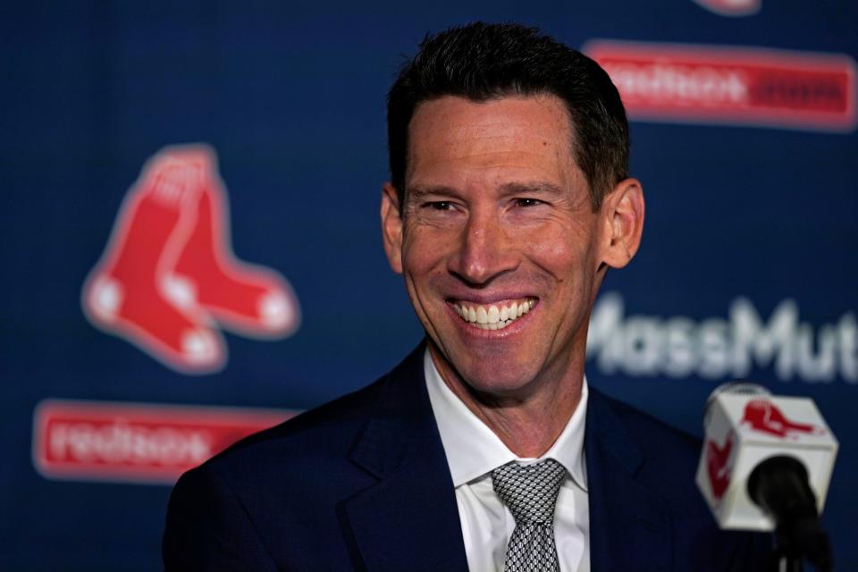 Craig Breslow smiles as he's introduced as the Red Sox's chief baseball officer Thursday in Boston.