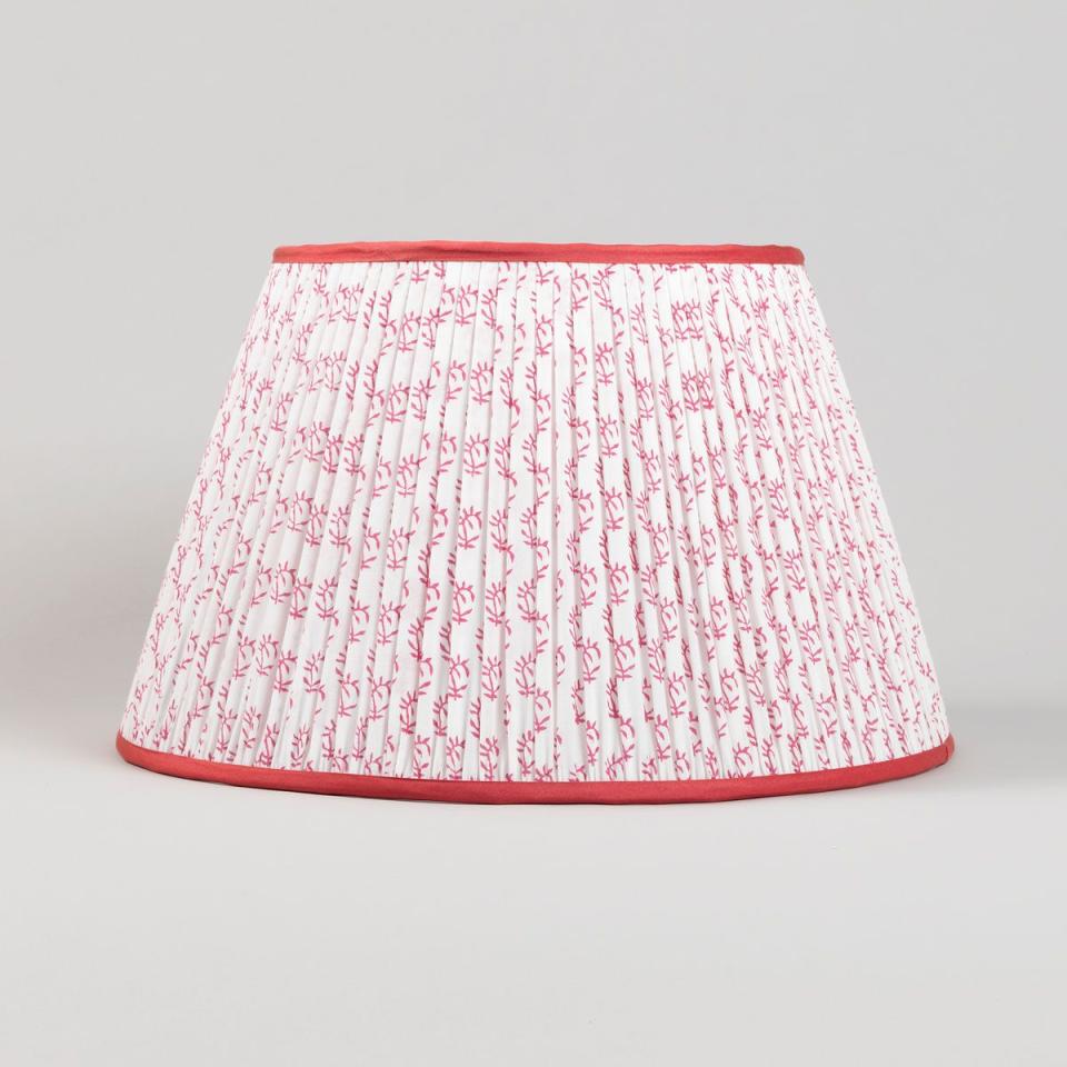 <p><strong>Vaughan Designs </strong></p><p>vaughandesigns.com</p><p><a href="https://www.vaughandesigns.com/us/lampshades/tribal-collection-lampshades/angelica-tribal-lampshade-pembroke/SAT.14PX.0003" rel="nofollow noopener" target="_blank" data-ylk="slk:Shop Now" class="link ">Shop Now</a></p><p>Handmade in England and boasting a coral block print fabric from India, this shade is a piece any textile fiend will love for years to come. </p>