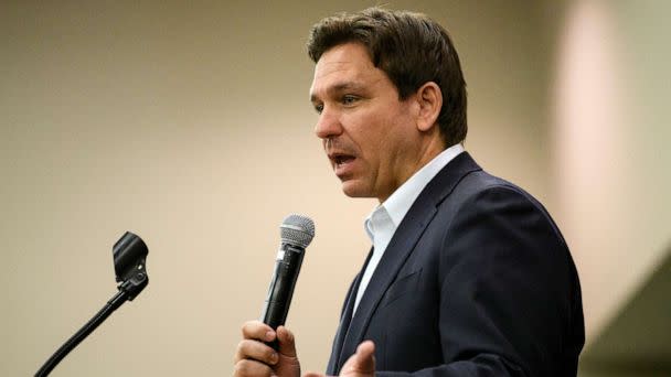 PHOTO: FILE - Florida Gov. Ron DeSantis speaks during an Iowa GOP reception, May 13, 2023 in Cedar Rapids, Iowa. (Stephen Maturen/Getty Images, FILE)