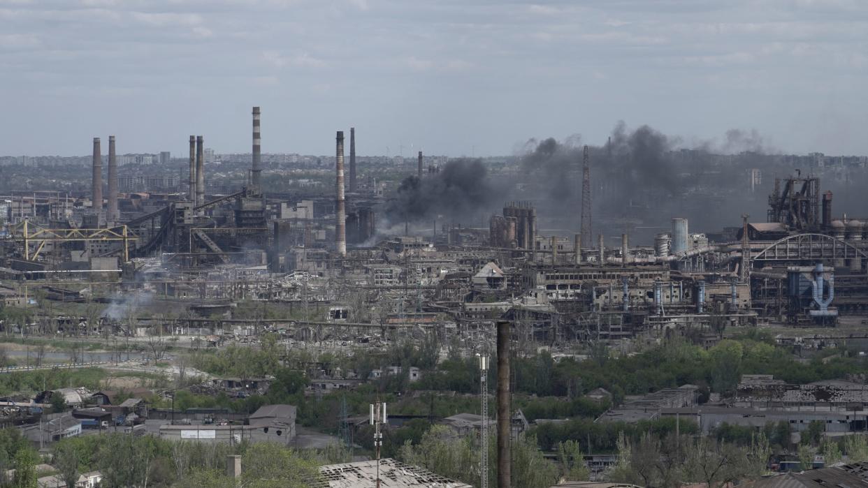 TOPSHOT - A view shows the Azovstal steel plant in the city of Mariupol on May 10, 2022, amid the ongoing Russian military action in Ukraine. (Photo by STRINGER / AFP) (Photo by STRINGER/AFP via Getty Images)