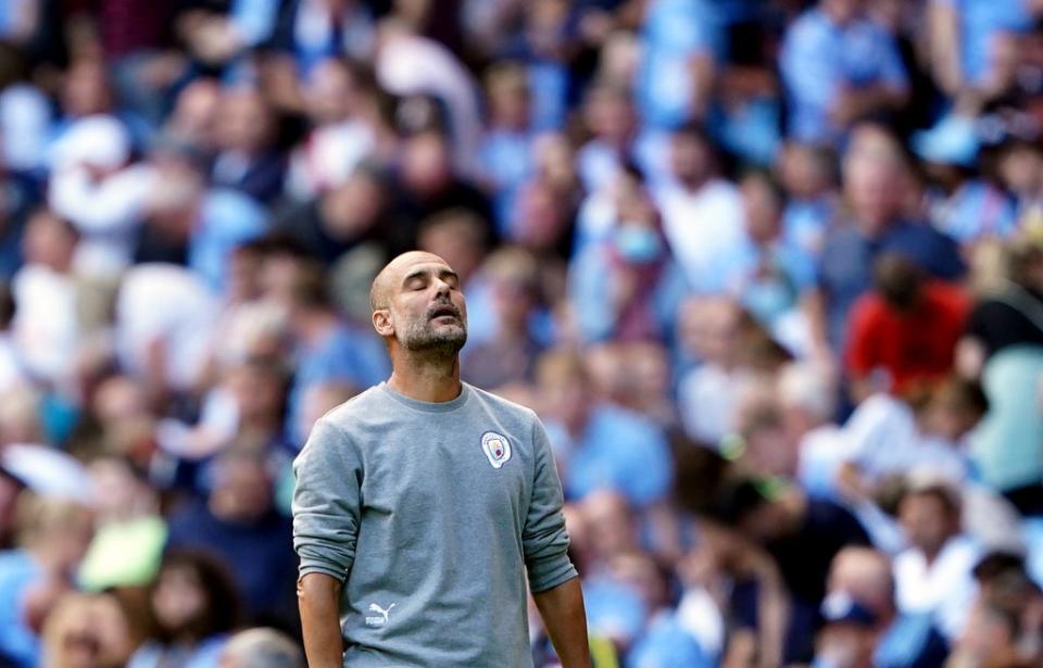 Manchester City manager Pep Guardiola watches on frustrated (Zac Goodwin/PA) (PA Wire)