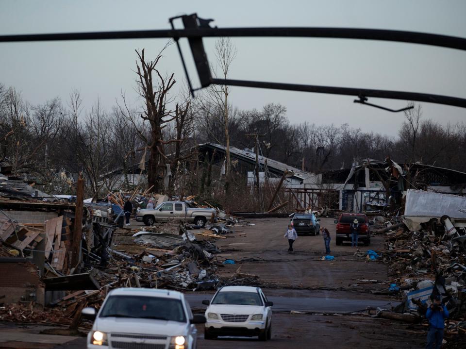 Heavy damage is seen downtown after a tornado swept through the area on December 11, 2021 in Mayfield, Kentucky (Getty Images)