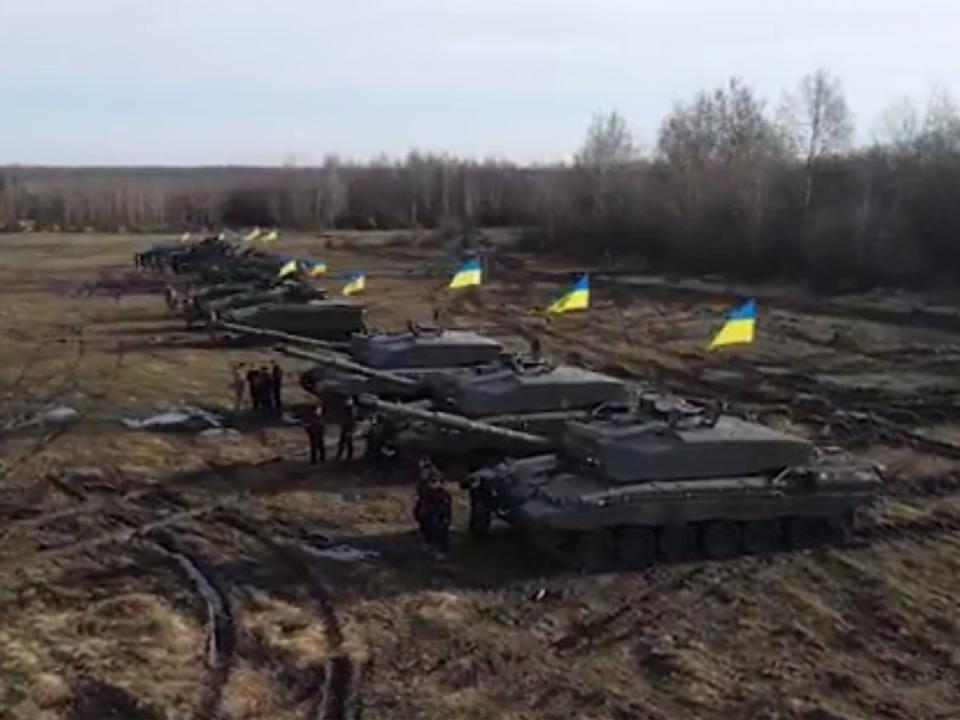 British-supplied Challenger 2 tanks in Ukraine, which are being donated along with ammunition and spares (Ukrainian Defence Ministry)