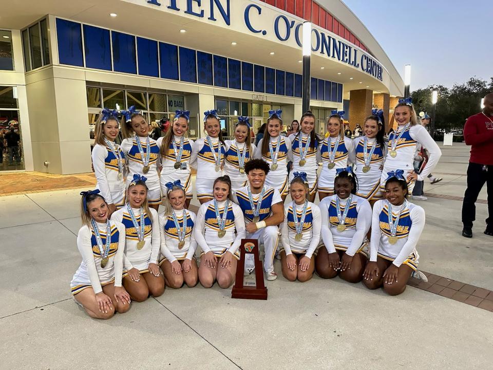 Auburndale won a state title for the first time in 10 years. In the back row from left to right are Bailie Stringer, Skylar Bouillon, Angelina Olsen, Abby Merritt, Adisyn Leake, Katie Ison, Reese Crapse, Ali Guerrero and Taylor Crapse Hannah Willis. And from front row from left to right are: Kaley Hamilton, Madison Schill, Amrynne Hill, Hailey Gaither, Bryce Beckham, Madison Erickson, Audree Silien and Breya Scott.
