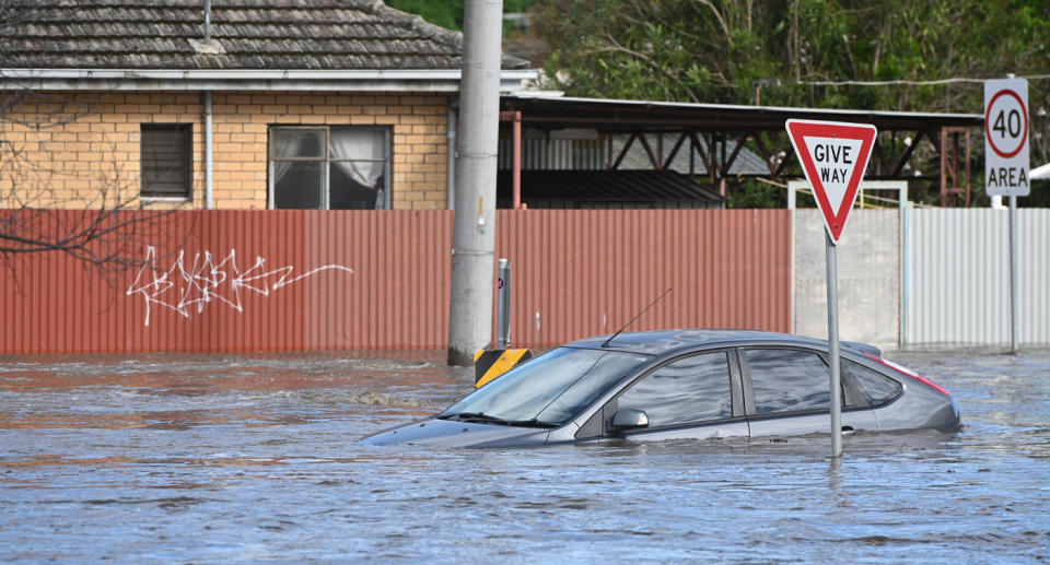 A submerged car in Maribyrnong, Melbourne, Friday during floods