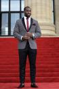 <p>Temple’s Haason Reddick arrives for the first round of the 2017 NFL football draft, Thursday, April 27, 2017, in Philadelphia. (AP Photo/Julio Cortez) </p>