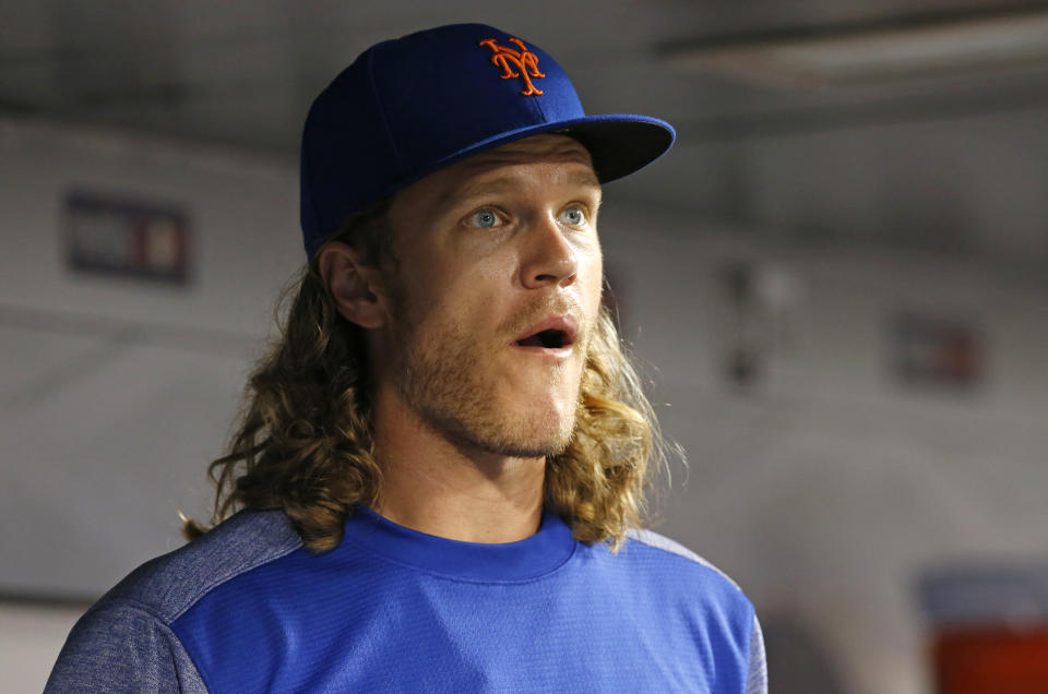 Yep, that was the face we made when he found out Noah Syndergaard cameoed on “Game of Thrones.” (AP Photo/Kathy Willens)