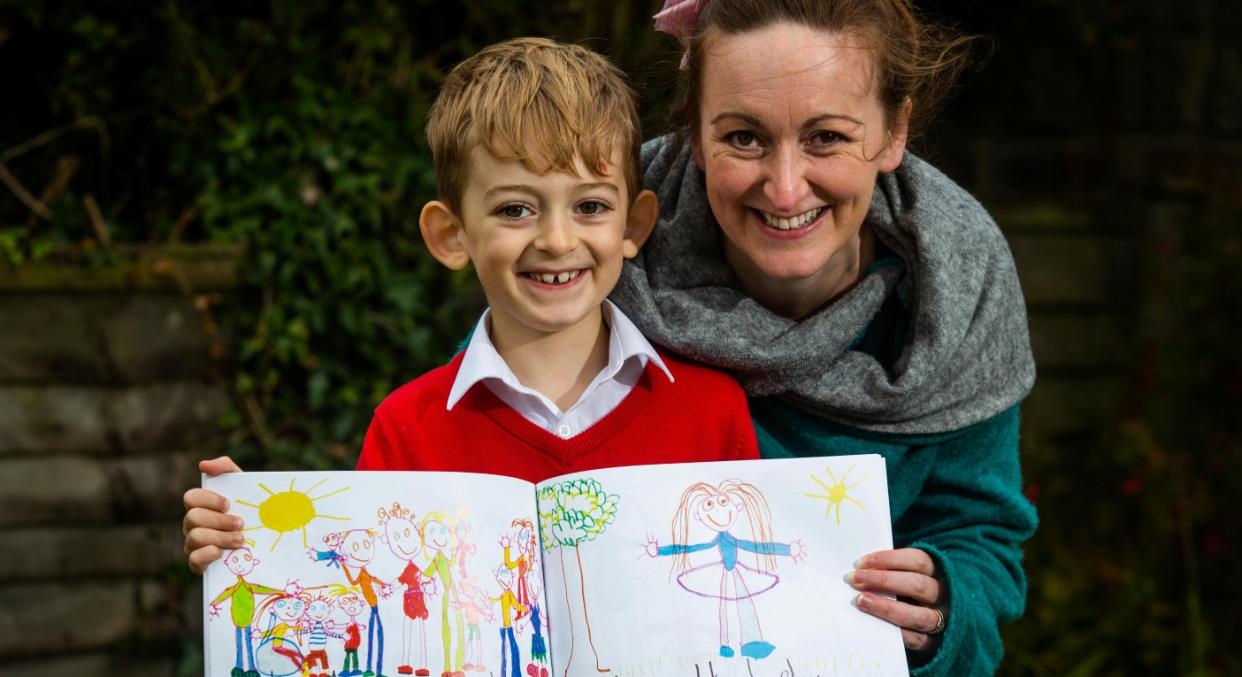 Joanna Grace with her son Heath, aged six, at their home in Carnkie, Cornwall (SWNS)