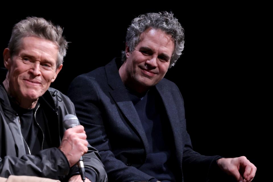 Willem Dafoe, left, and Mark Ruffalo take part in a Q&A after a screening of "Poor Things" in New York City in 2023. Dafoe, an Appleton native, and Ruffalo, who grew up in Kenosha, were both nominated for a Golden Globe for best supporting actor in a movie.