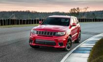 <p>When it was introduced in 2018, the <a href="https://www.caranddriver.com/jeep/grand-cherokee-trackhawk" rel="nofollow noopener" target="_blank" data-ylk="slk:Jeep Grand Cherokee Trackhawk;elm:context_link;itc:0;sec:content-canvas" class="link ">Jeep Grand Cherokee Trackhawk</a> was the most powerful SUV ever made. Things aren't much different today. With a base price of $89,940, it's also one of the least expensive SUVs on this list. Underneath its vented hood is a supercharged 6.2-liter Hemi V-8 bolted to an eight-speed automatic transmission. And it's still the same iron-block, pushrod V-8 with just two valves per cylinder that has been powering the Dodge Charger and Challenger Hellcats since 2015. In the five-passenger Grand Cherokee, it's rated 707 horsepower and 645 lb-ft of torque, just as it is in the Charger. That's considerably more rip than you get in the 475-hp Grand Cherokee SRT. <a href="https://www.caranddriver.com/reviews/a15078588/2018-jeep-grand-cherokee-trackhawk-full-test-review/" rel="nofollow noopener" target="_blank" data-ylk="slk:In our testing;elm:context_link;itc:0;sec:content-canvas" class="link ">In our testing</a>, the Trackhawk hit 60 mph in 3.4 seconds. Jeep claims a top speed of 180 mph. </p><p><a class="link " href="https://www.caranddriver.com/jeep/grand-cherokee-trackhawk/specs" rel="nofollow noopener" target="_blank" data-ylk="slk:MORE GRAND CHEROKEE TRACKHAWK SPECS;elm:context_link;itc:0;sec:content-canvas">MORE GRAND CHEROKEE TRACKHAWK SPECS</a><br></p>