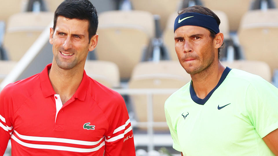 Novak Djokovic and Rafa Nadal, pictured here at the French Open in 2021.