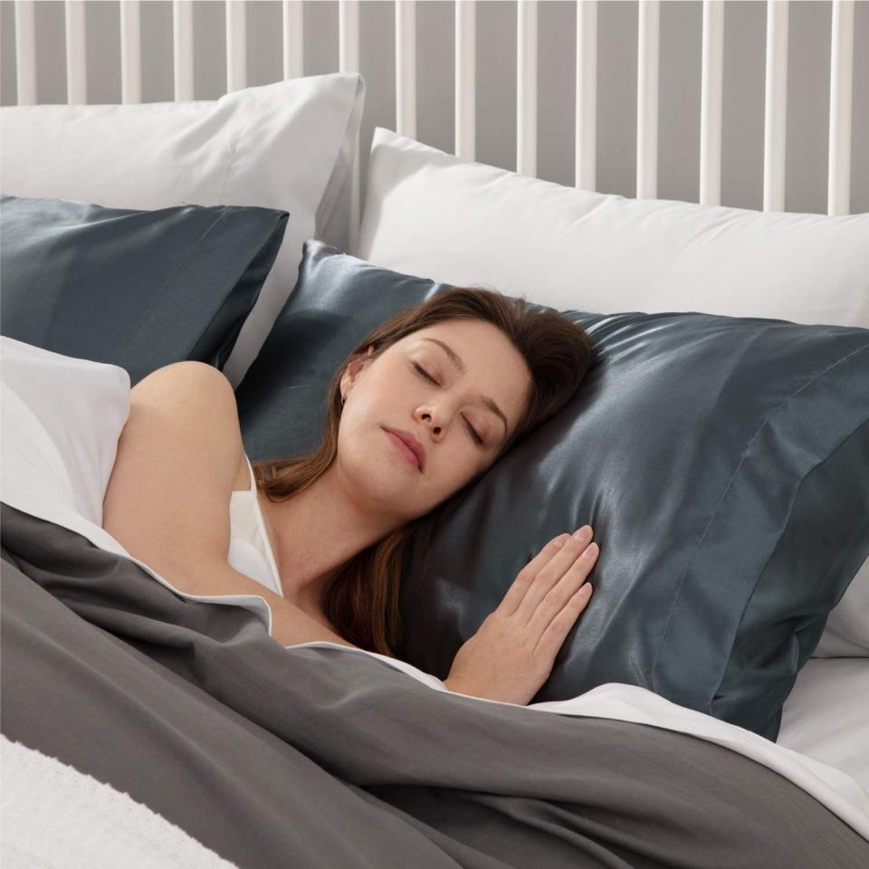 Protect your hair and skin while you sleep with the Bedsure Satin Pillowcase. Image via Amazon.