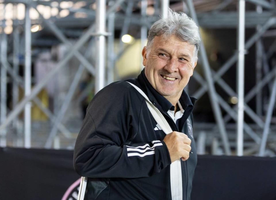 Inter Miami head coach Tata Martino arrives to Chase Stadium before his team plays their MLS season opener against Real Salt Lake on Wednesday, Feb. 21, 2024, in Fort Lauderdale, Fla.