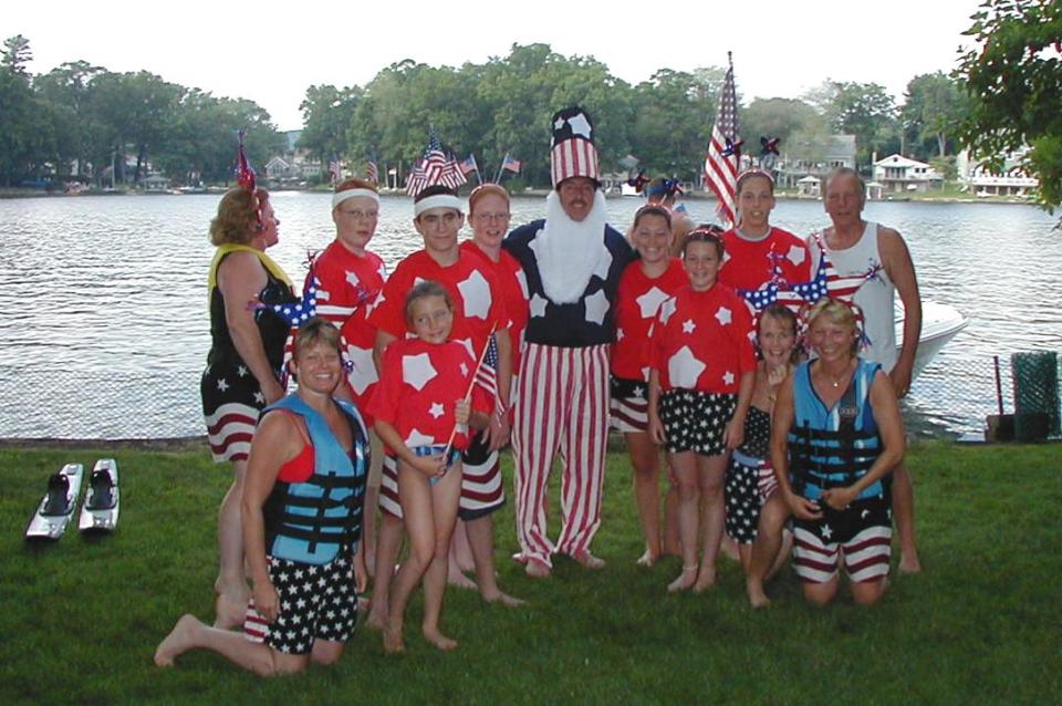 Charlie Weldon, back right, with the Indian Lake July 4 skiers in 2001 on Lenape Island in Indian Lake.