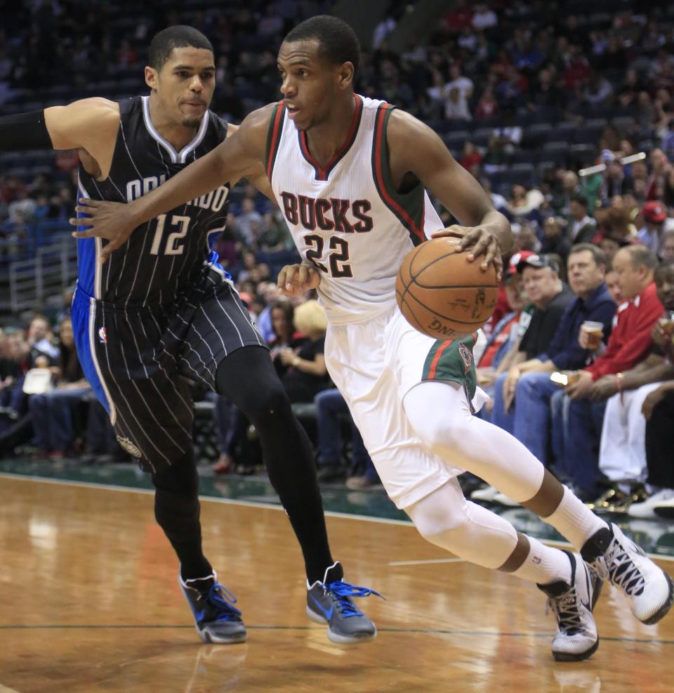 Second-round draft pick Khris Middleton, right, played in one season in Detroit before his career took off in Milwaukee. He's spent the past nine seasons in a Bucks uniform.