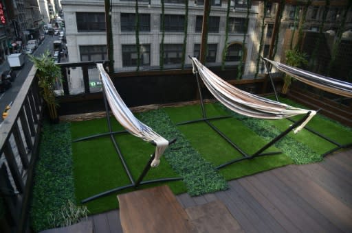 A view of hammocks at Nap York, in New York